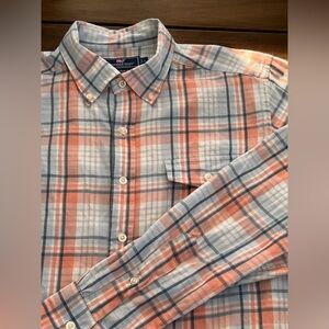 Vineyard Vines Men's‎ Casual Plaid Shirt - Orange and Blue